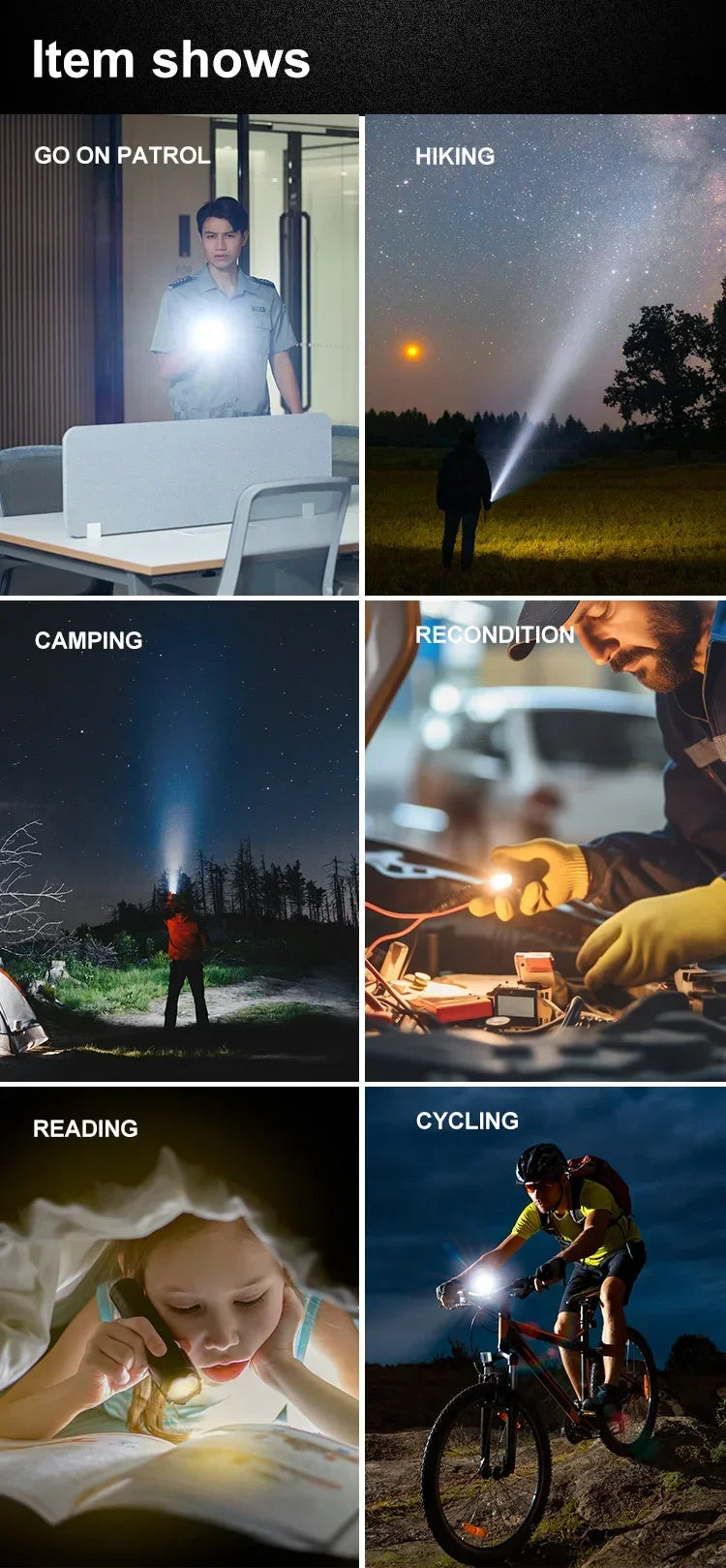 4 Lighting Mode Strong LED Flashlights Telescopic Zoom Tactical Torch USB 18650 Portable Spotlight Long-Range Camping Flashlight