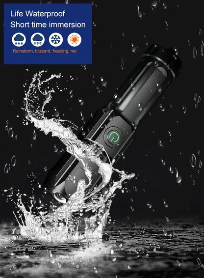 4 Lighting Mode Strong LED Flashlights Telescopic Zoom Tactical Torch USB 18650 Portable Spotlight Long-Range Camping Flashlight