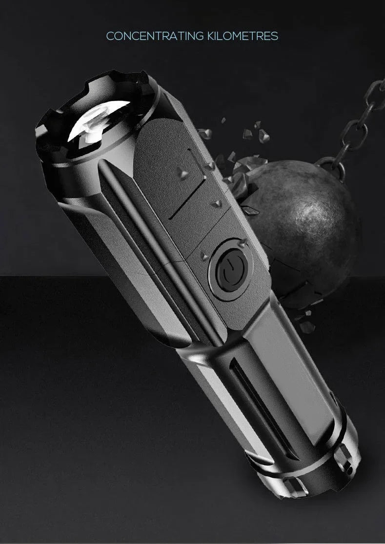 4 Lighting Mode Strong LED Flashlights Telescopic Zoom Tactical Torch USB 18650 Portable Spotlight Long-Range Camping Flashlight