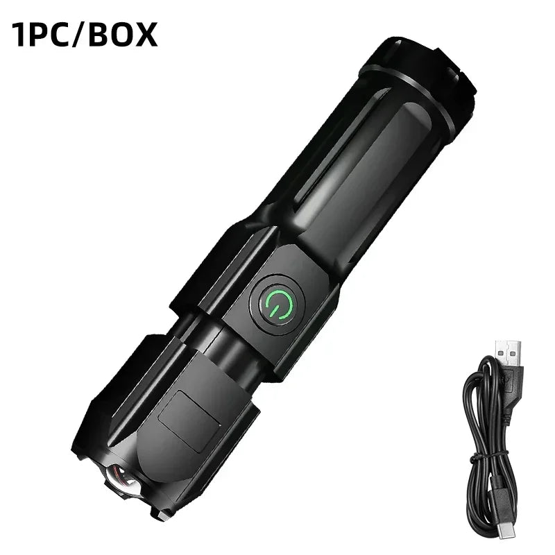 4 Lighting Mode Strong LED Flashlights Telescopic Zoom Tactical Torch USB 18650 Portable Spotlight Long-Range Camping Flashlight