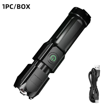 4 Lighting Mode Strong LED Flashlights Telescopic Zoom Tactical Torch USB 18650 Portable Spotlight Long-Range Camping Flashlight