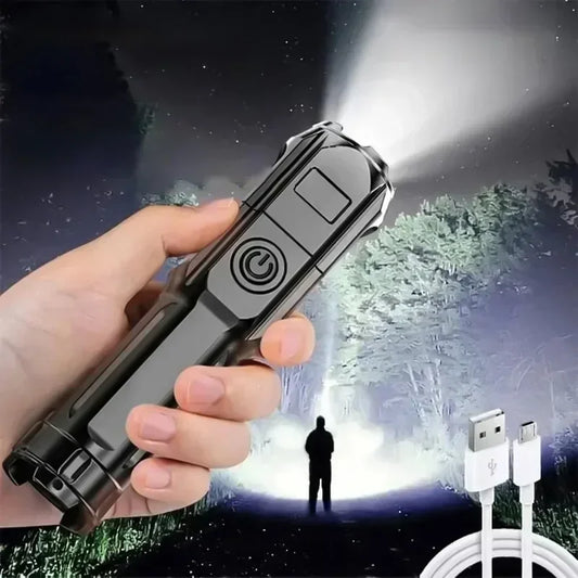 4 Lighting Mode Strong LED Flashlights Telescopic Zoom Tactical Torch USB 18650 Portable Spotlight Long-Range Camping Flashlight