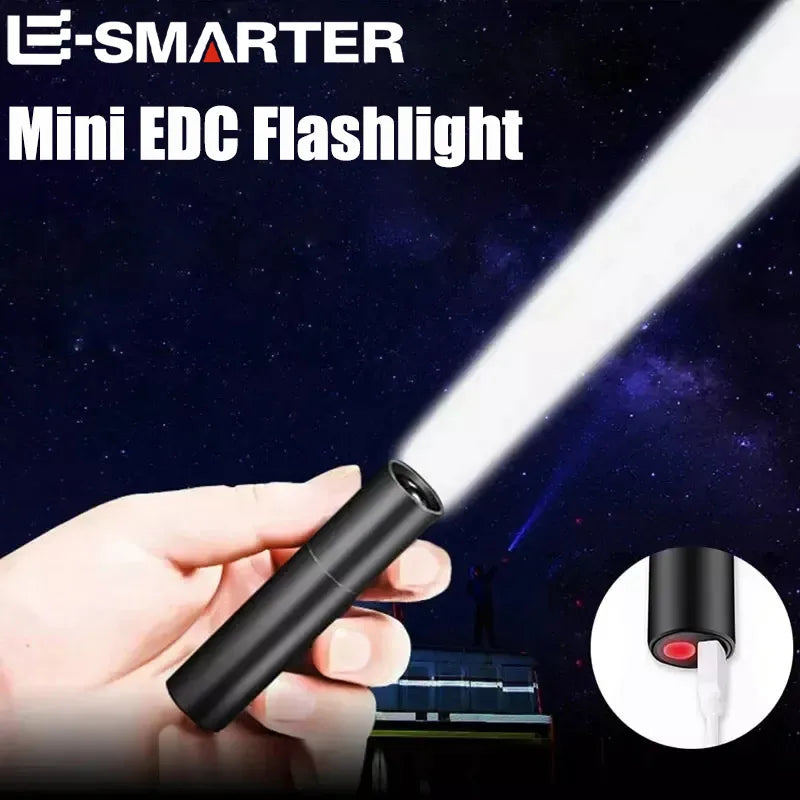 Mini Portable LED Flashlight USB Rechargeable Small Pocket Light Built In Battery Fixed Focus Zoomable Camping Searching Lantern