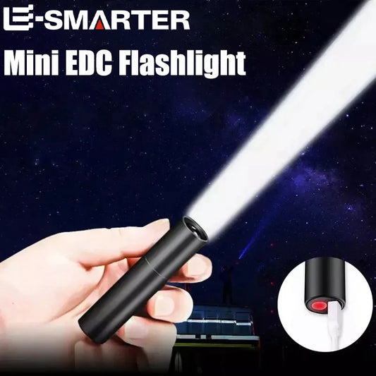 Mini Portable LED Flashlight USB Rechargeable Small Pocket Light Built In Battery Fixed Focus Zoomable Camping Searching Lantern