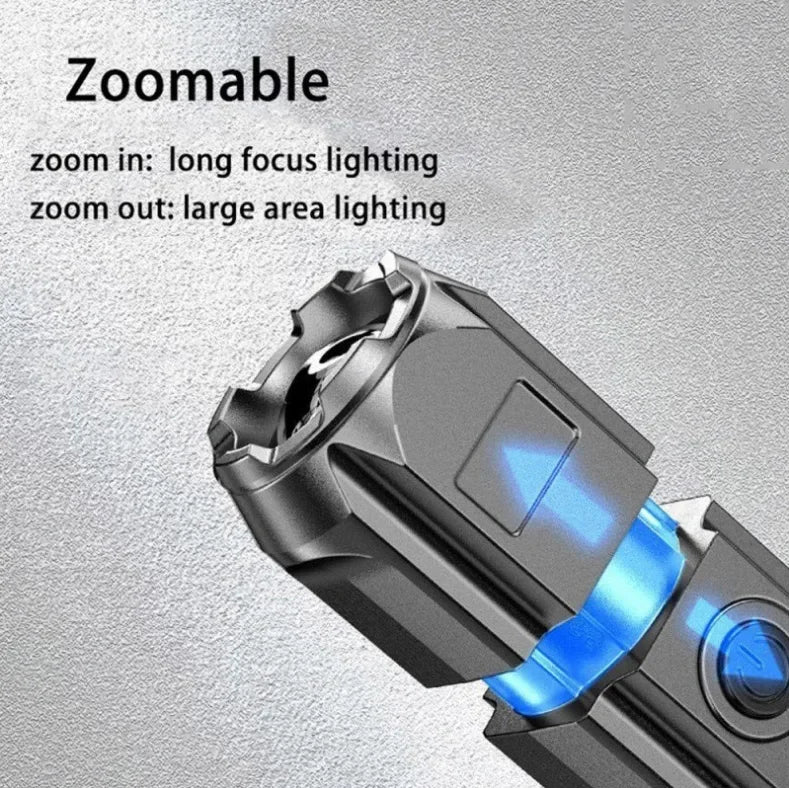 4 Lighting Mode Strong LED Flashlights Telescopic Zoom Tactical Torch USB 18650 Portable Spotlight Long-Range Camping Flashlight